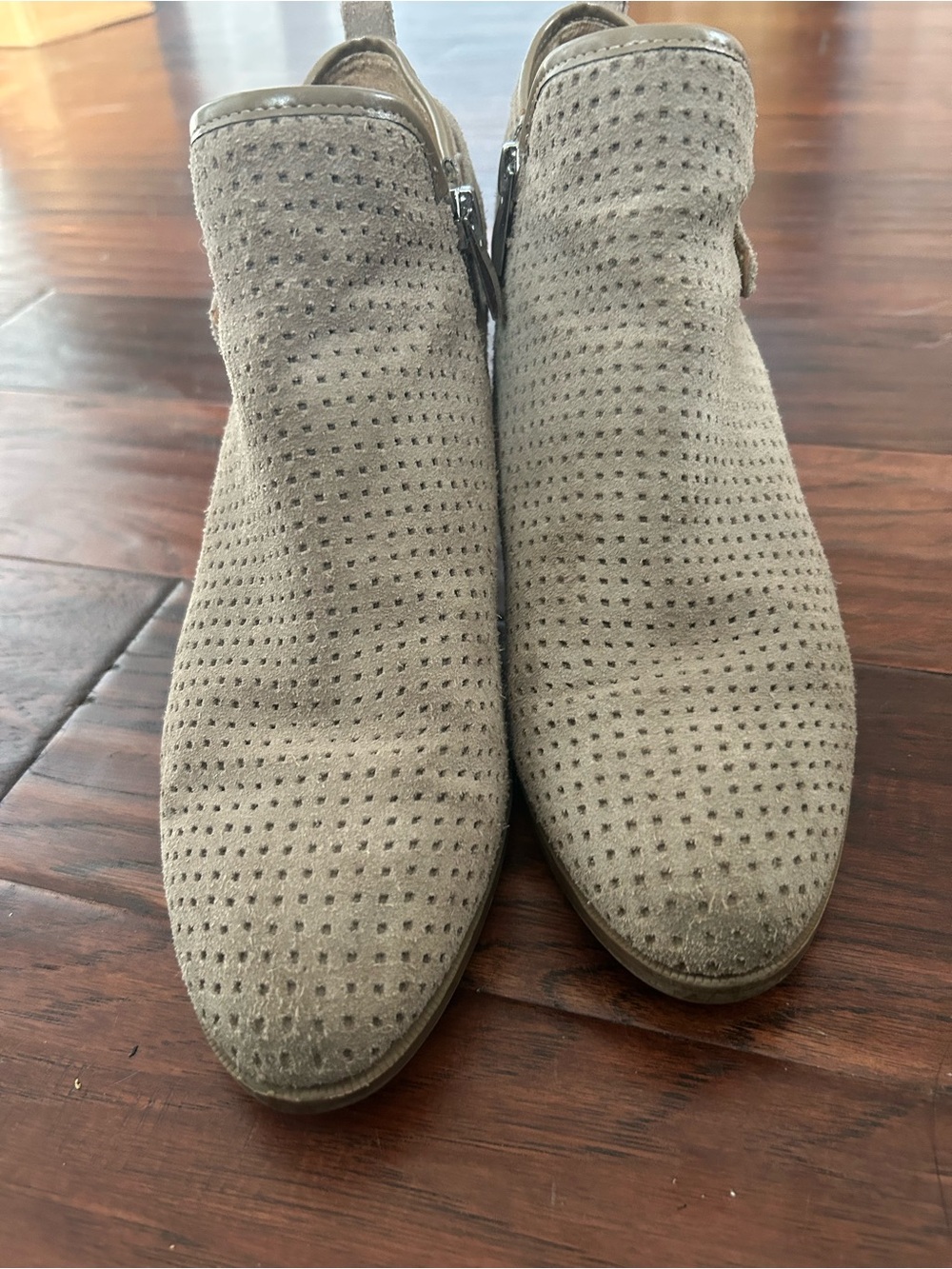 Franco Sarto Perforated Suede Ankle Booties in Taupe